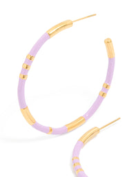 Waterproof Gold Plated Stainless Steel Lilac Enamel Hoop Earrings - link has visual effect only