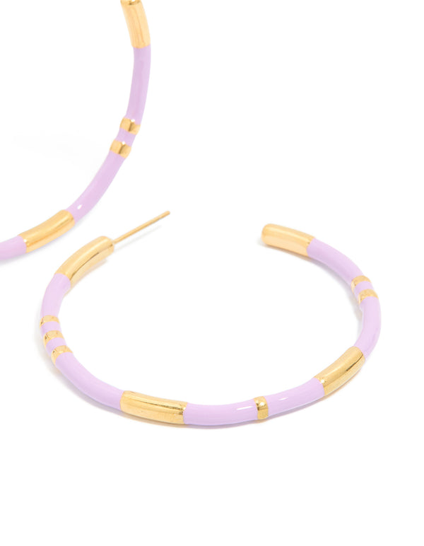 Waterproof Gold Plated Stainless Steel Lilac Enamel Hoop Earrings