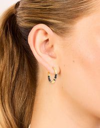 Waterproof Gold Plated Stainless Steel Small Black Enamel Stripe Hoop Earrings - link has visual effect only