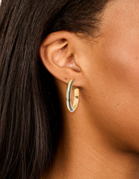 Waterproof Gold Plated Stainless Steel Black Enamel Stripe Hoop Earrings - link has visual effect only