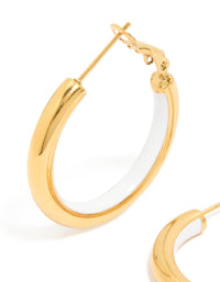 Waterproof Gold Plated Stainless Steel Half White Enamel Hoop Earrings - link has visual effect only