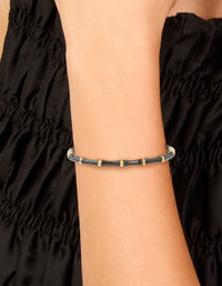 Waterproof Gold Plated Stainless Steel Black Enamel Bamboo Bangle - link has visual effect only