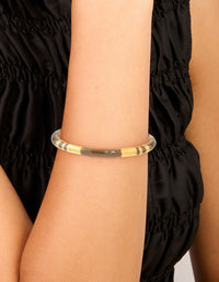 Waterproof Gold Plated Stainless Steel Brown Enamel Wrist Cuff - link has visual effect only