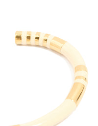 Waterproof Gold Plated Stainless Steel Neutral Toned Enamel Striped Wrist Cuff - link has visual effect only