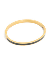 Waterproof Gold Plated Stainless Steel Thick Black Enamel Hinged Bangle - link has visual effect only