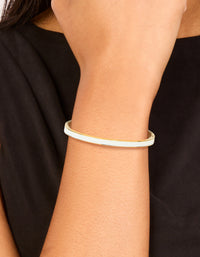 Waterproof Gold Plated Stainless Steel Thick White Enamel Thick Hinged Bangle - link has visual effect only