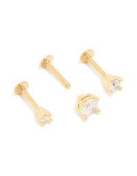 Gold Plated Titanium Cubic Zirconia Graduated Flat Back Studs 3-Pack - link has visual effect only