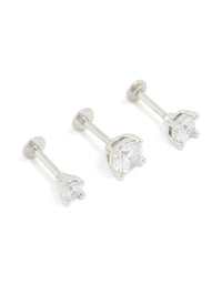 Titanium Cubic Zirconia Flat Back Studs 3-Pack - link has visual effect only