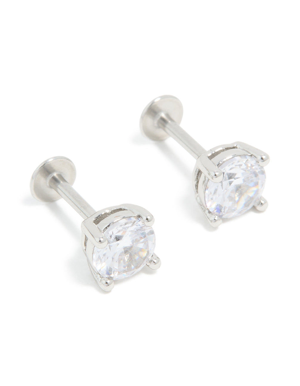 Elegant titanium cubic zirconia flat back studs featuring silver and clear tones front view