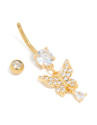 Gold Plated Surgical Steel Cubic Zirconia Butterfly Belly Bar - link has visual effect only