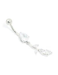 Surgical Steel Cubic Zirconia Leaf Drop Belly Bar - link has visual effect only