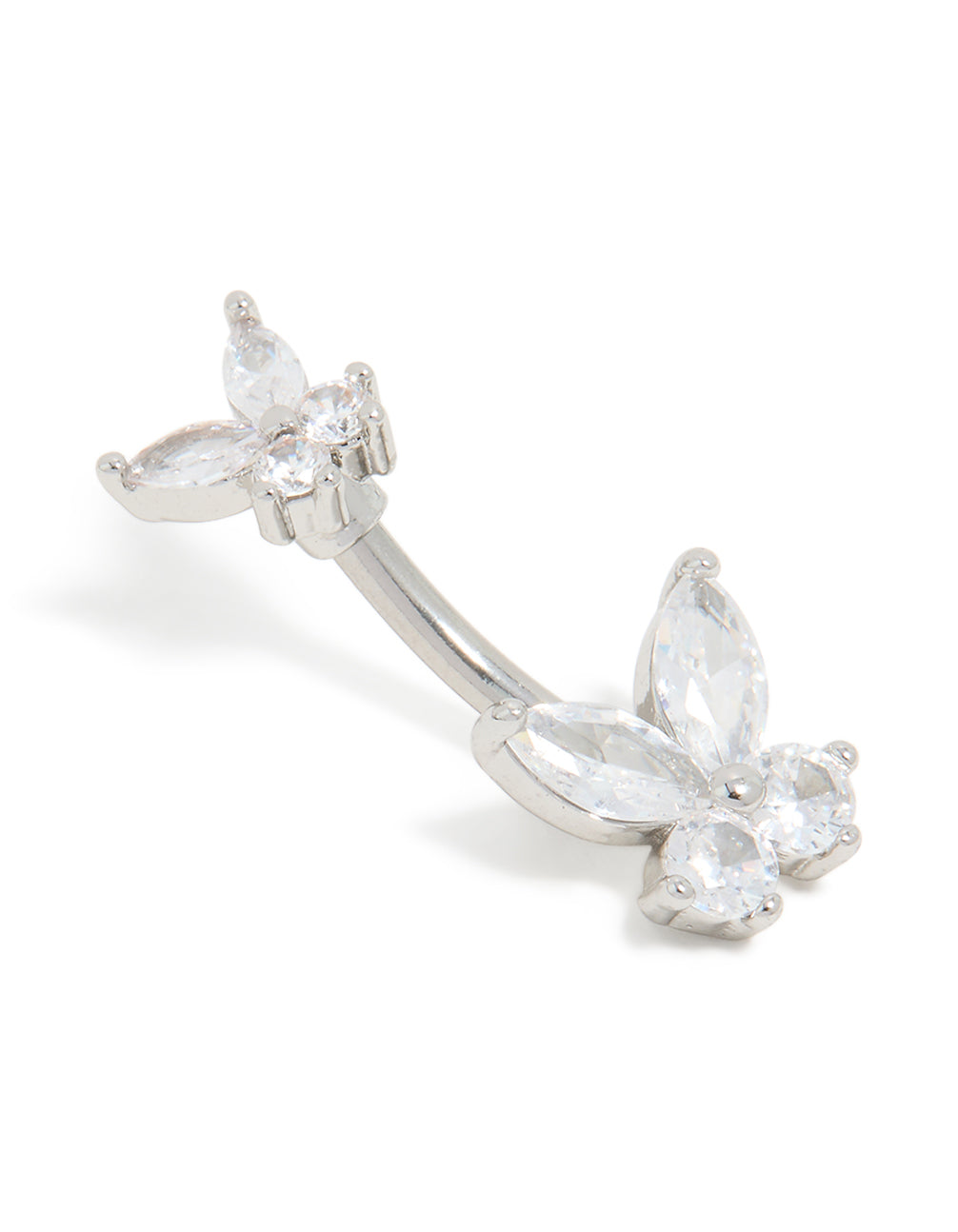 Surgical Steel Cubic Zirconia Double Butterfly Belly Bar