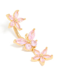 Gold Plated Surgical Steel Pink Cubic Zirconia Flower Drop Belly Bar - link has visual effect only