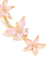 Gold Plated Surgical Steel Pink Cubic Zirconia Flower Drop Belly Bar - link has visual effect only