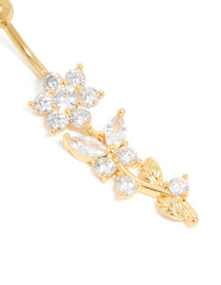 Gold Plated Cubic Zirconia Large Flower Vine Drop Belly Bar - link has visual effect only