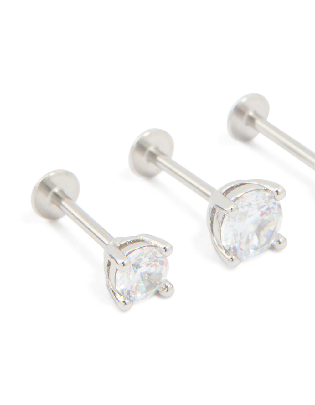 Surgical Steel Cubic Zirconia Single Flat Back Studs 3-Pack
