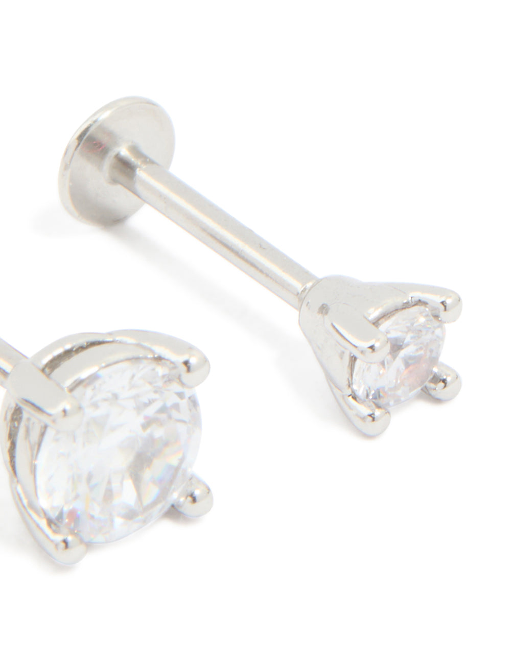 Surgical Steel Cubic Zirconia Single Flat Back Studs 3-Pack