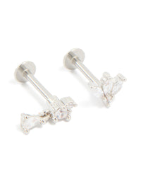 Surgical Steel Cubic Zirconia Flower Flat Back Earrings 3-Pack - link has visual effect only