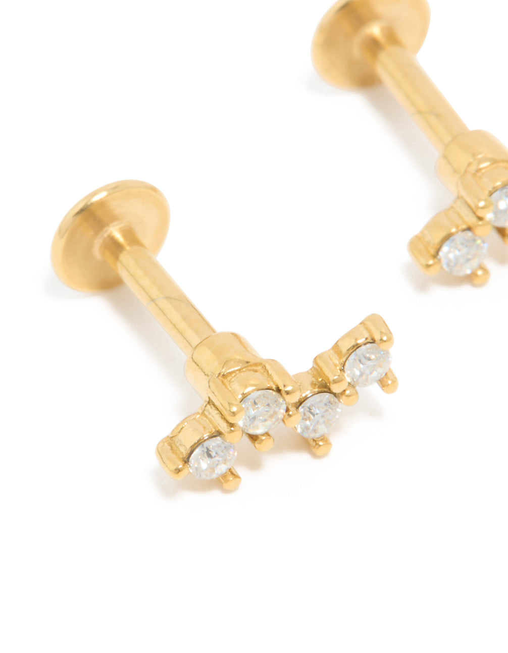 Kids Gold Plated Surgical Steel Cubic Zirconia Fine Zigzag Flat Back Studs