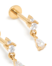 Kids Gold Plated Surgical Steel Cubic Zirconia Marquise Drop Flat Back Studs - link has visual effect only