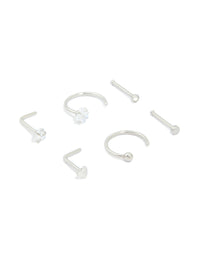 Surgical Steel Cubic Zirconia Mixed Nose Studs & Rings 6-Pack - link has visual effect only