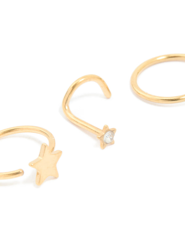 Gold Plated Surgical Steel Cubic Zirconia Nose Rings & Studs 4-Pack