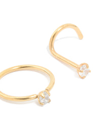 Gold Plated Surgical Steel Cubic Zirconia Nose Rings & Studs 4-Pack - link has visual effect only