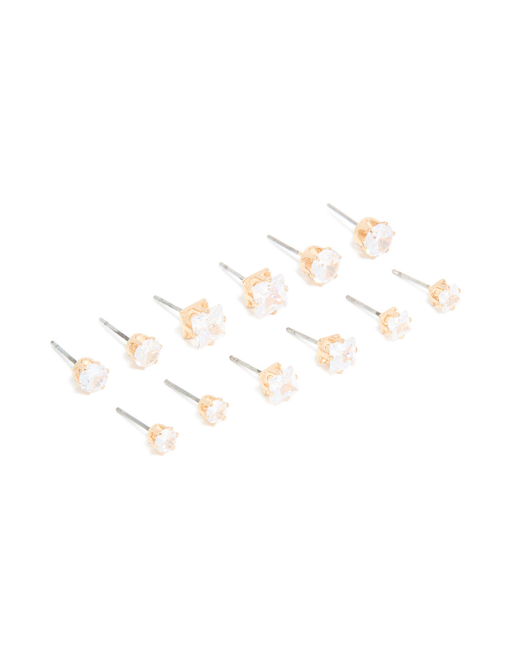 Gold Cubic Zirconia Multi-Sized Stud Earrings 6-Pack