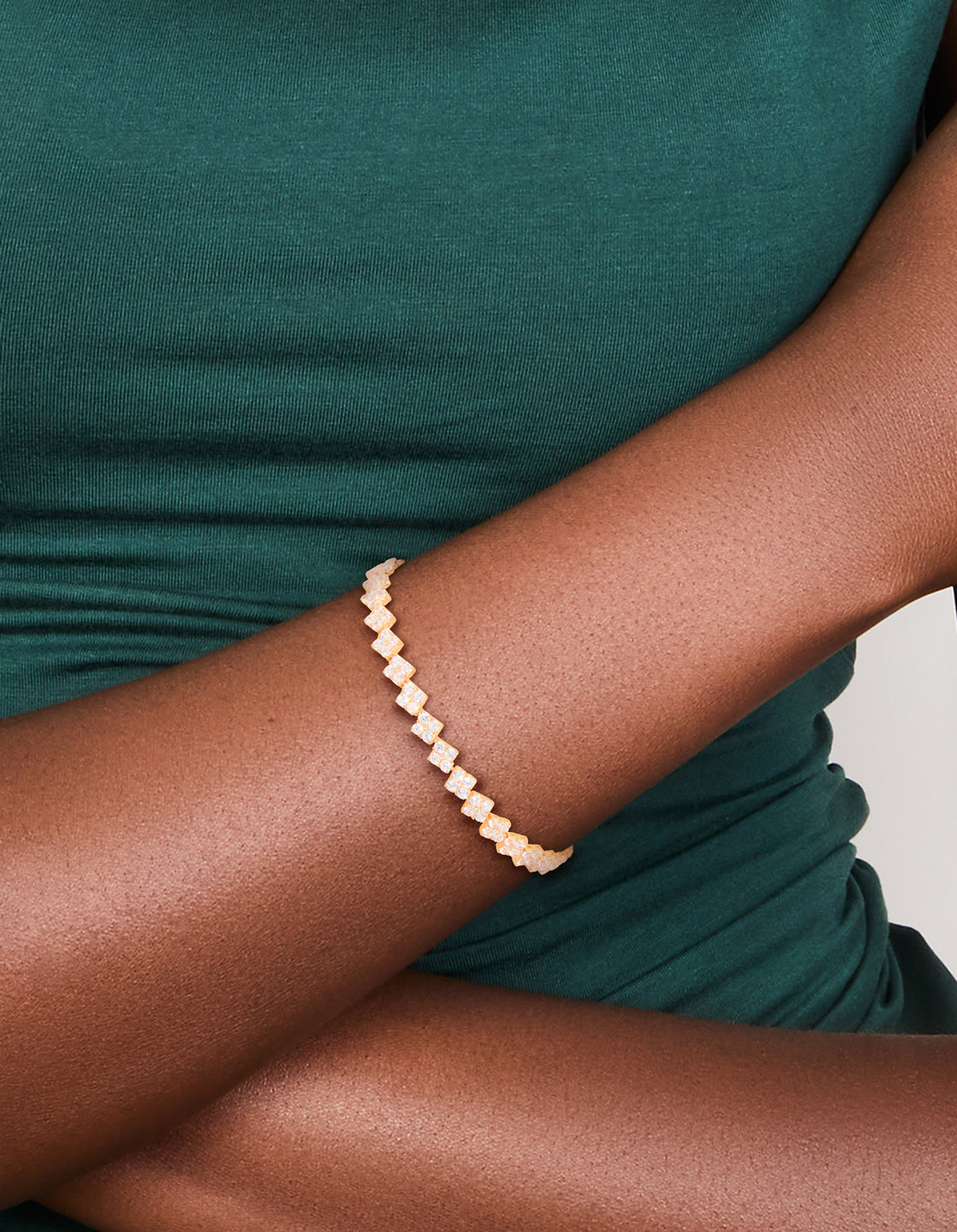 Gold Cubic Zirconia Rectangular Tennis Bracelet
