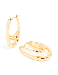 Waterproof Gold Plated Stainless Steel White Enamel Double Illusion Hoop Earrings - link has visual effect only