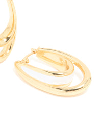 Waterproof Gold Plated Stainless Steel White Enamel Double Illusion Hoop Earrings - link has visual effect only