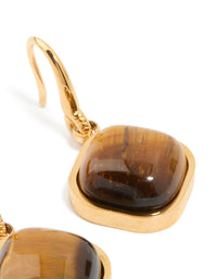 Waterproof Gold Plated Stainless Steel Tiger's Eye Semi Precious Stone Earrings - link has visual effect only