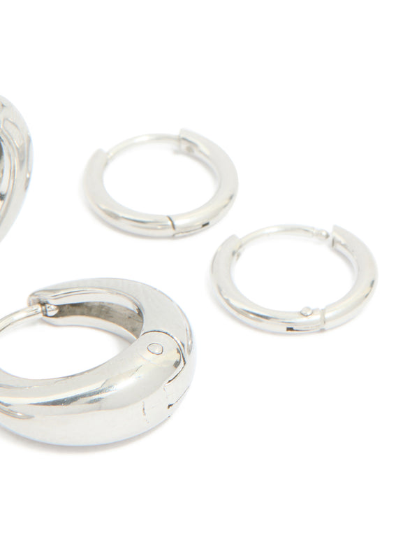 Waterproof Stainless Steel Cubic Zirconia Mix Huggie Earrings 3-Pack