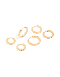 Waterproof Gold Plated Stainless Steel Small Wrap Huggie Earrings 3-Pack - link has visual effect only
