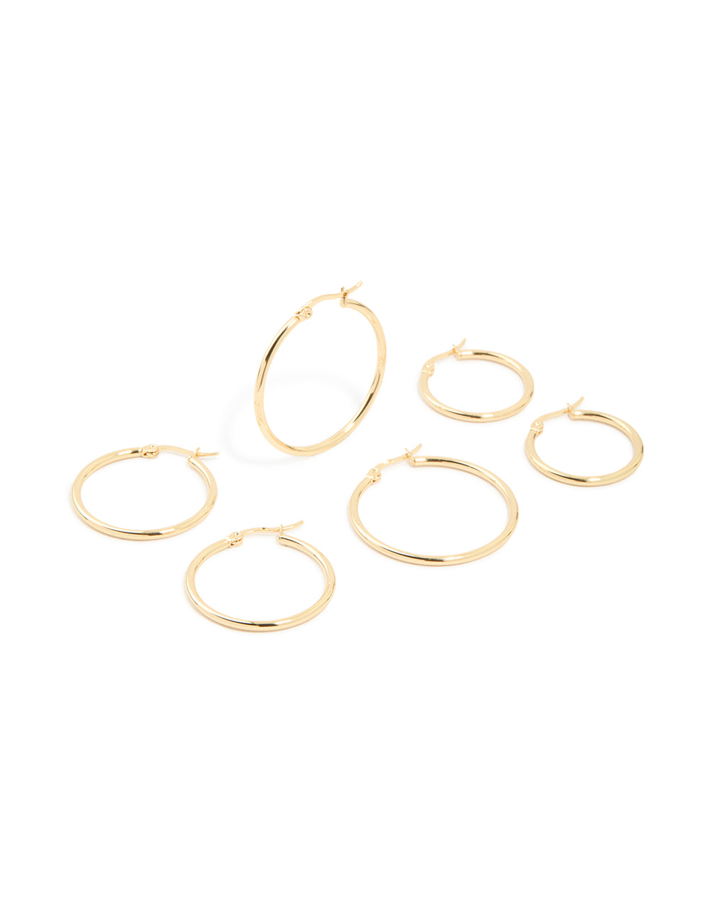 Discover waterproof gold plated stainless steel large thin mix hoop earrings in a 3-pack front view