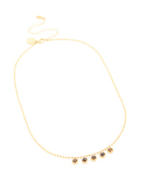 Waterproof Gold Plated Stainless Steel Bezel Tiger's Eye Semi Precious Stone Necklace - link has visual effect only