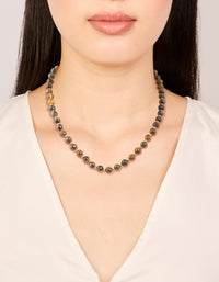 Waterproof Gold Plated Stainless Steel Tigers Eye Semi Precious Stone Beaded Short Necklace - link has visual effect only