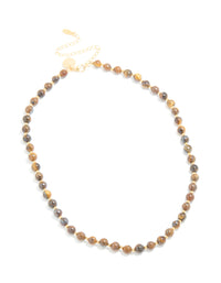 Waterproof Gold Plated Stainless Steel Tigers Eye Semi Precious Stone Beaded Short Necklace - link has visual effect only