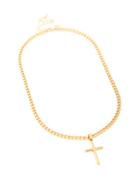 Waterproof Gold Plated Stainless Steel Smooth Plain Cross Necklace - link has visual effect only