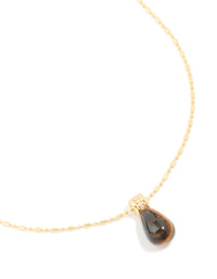 Waterproof Gold Plated Stainless Steel Tiger Eyes Semi Precious Stone Pendant Necklace - link has visual effect only