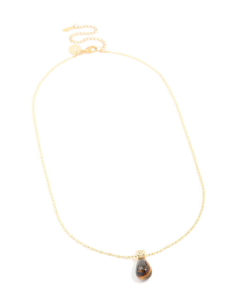 Stunning waterproof tiger eye semi precious stone pendant necklace in gold plated stainless steel front view