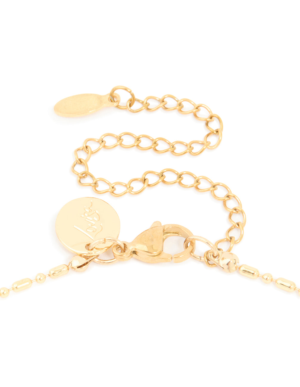 Featuring waterproof tiger eye semi precious stone pendant necklace crafted from gold plated stainless steel clasp detail view