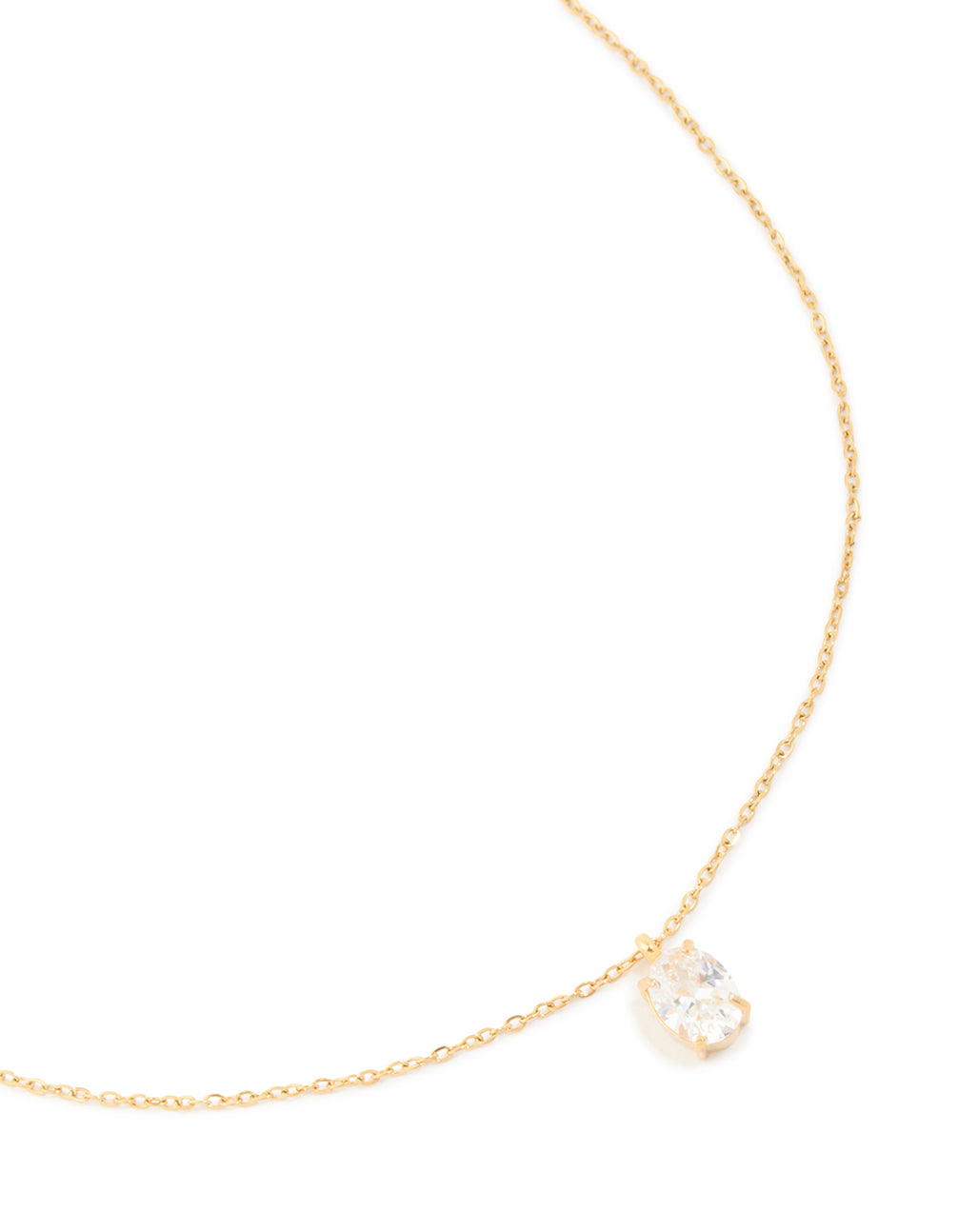 Elegant waterproof gold plated stainless steel oval cubic zirconia pendant necklace close up view