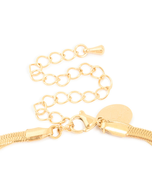 Waterproof Gold Plated Stainless Steel Snake Chain & Heart Pendant Layered Necklace