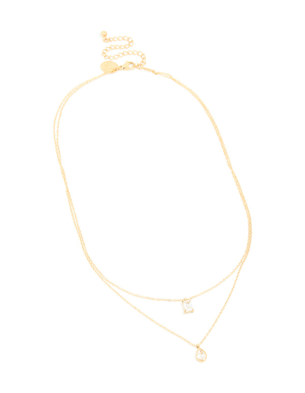 Waterproof Gold Plated Stainless Steel Cubic Zirconia Layered Necklace