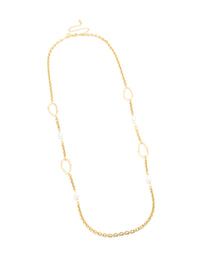 Waterproof Gold Plated Stainless Steel Freshwater Pearl & Open Circles Long Necklace - link has visual effect only