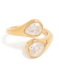 Waterproof Gold Plated Stainless Steel Cubic Zirconia Double Bezel Single Ring - link has visual effect only