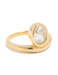 Waterproof Gold Plated Stainless Steel Cubic Zirconia Oval Bezel Ring - link has visual effect only