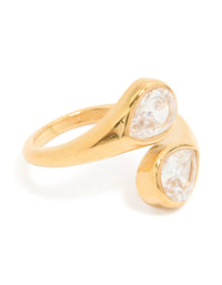 Waterproof Gold Plated Stainless Steel Cubic Zirconia Double Bezel Single Ring - link has visual effect only