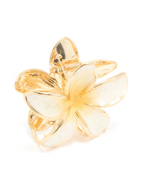 Gold Cream Enamel Frangipani Flower Claw Clip - link has visual effect only